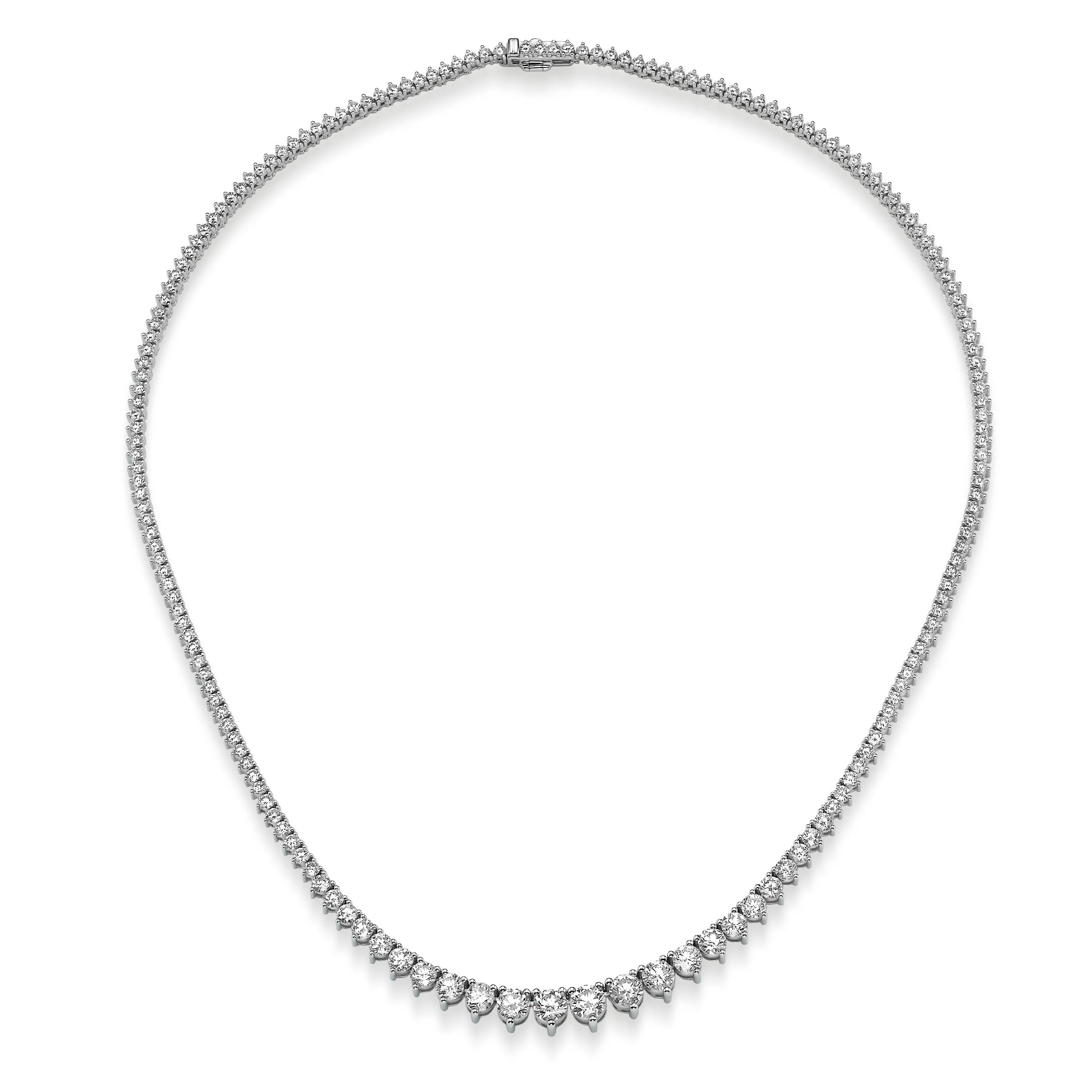 10.25 ct Round Brilliant Cut Lab Grown Diamond Graduated Tennis Necklace in 14k White Gold