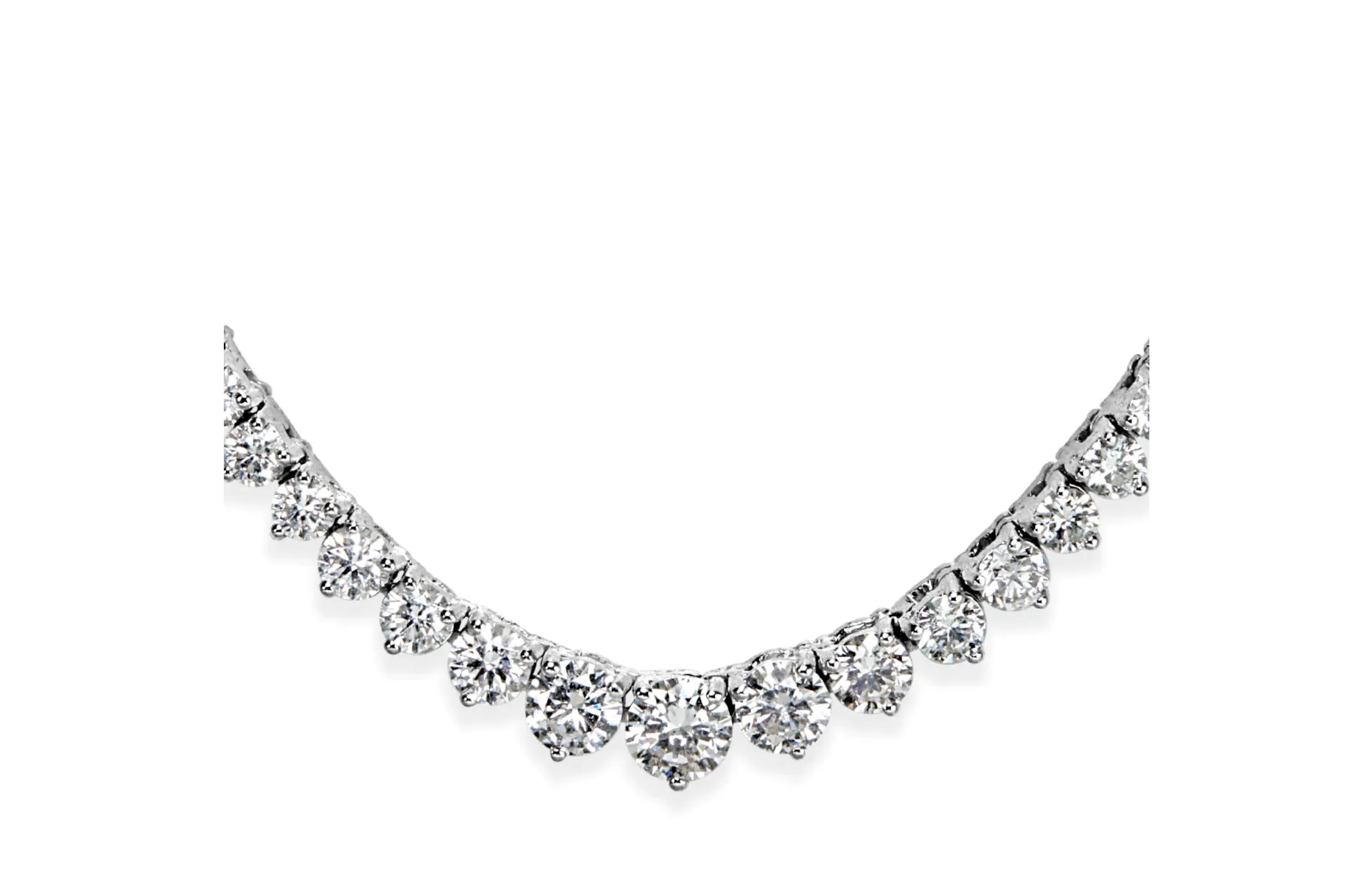 10.25 ct Round Brilliant Cut Lab Grown Diamond Graduated Tennis Necklace in 14k White Gold