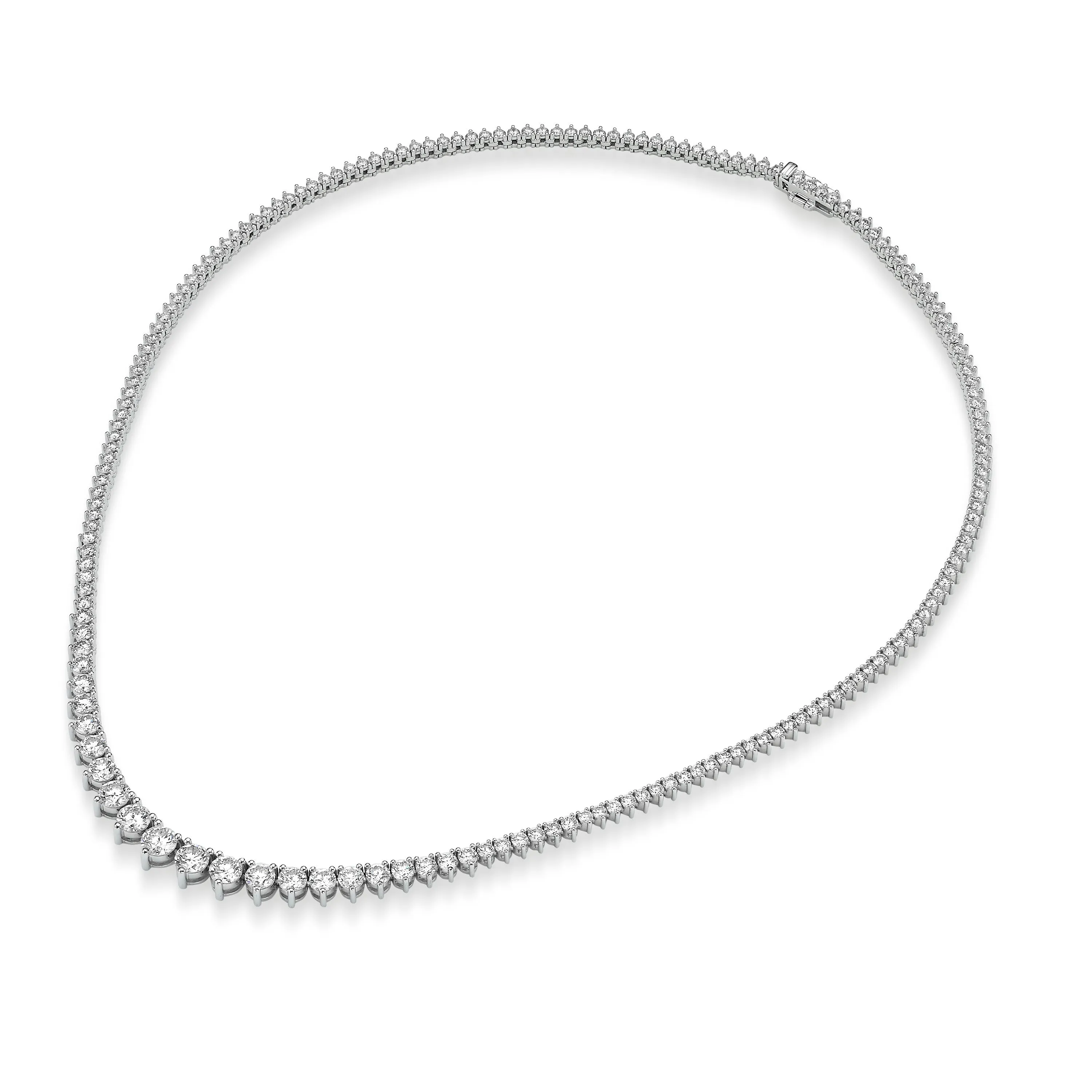 10.25 ct Round Brilliant Cut Lab Grown Diamond Graduated Tennis Necklace in 14k White Gold