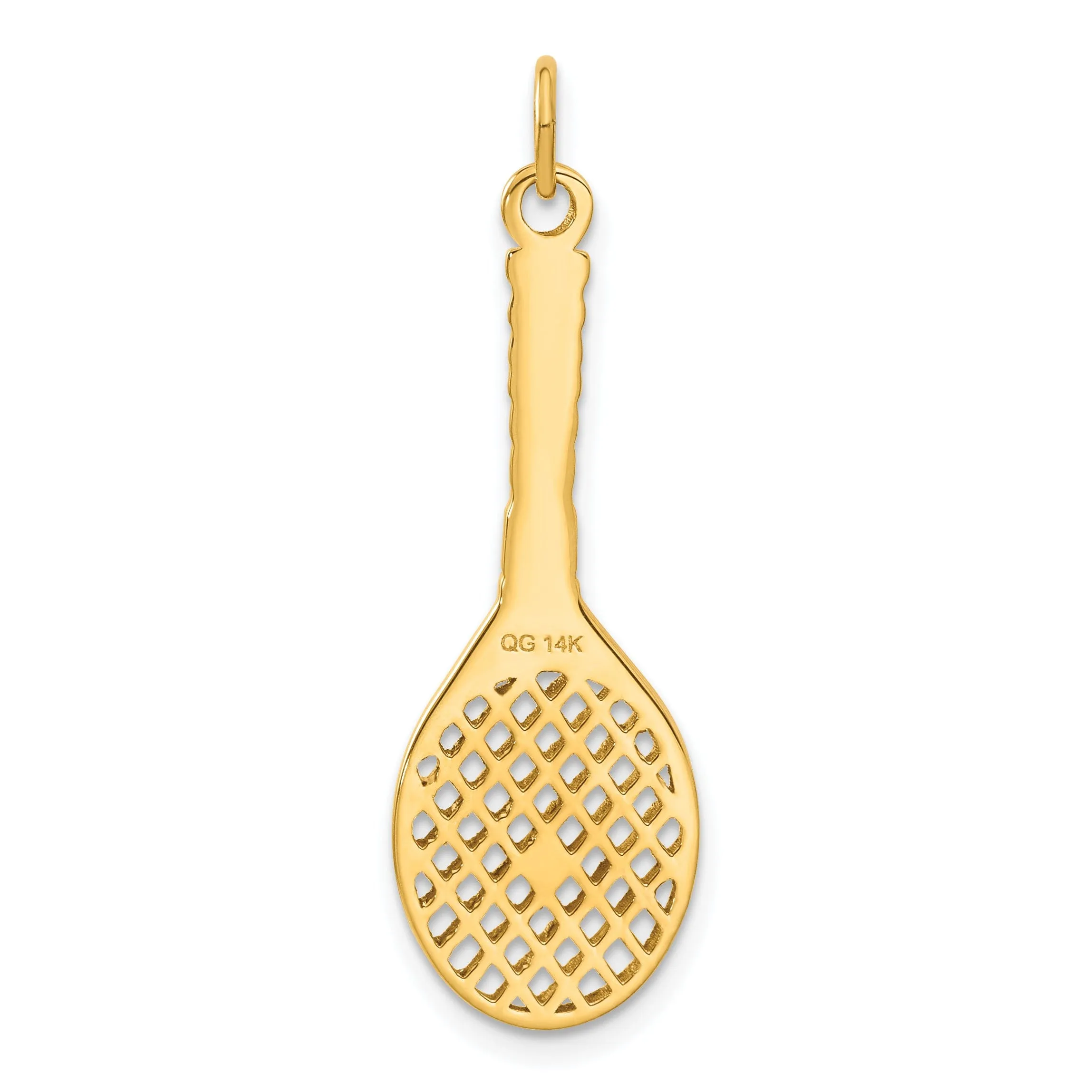 14k Yellow Gold Tennis Racquet Pearl Pendant