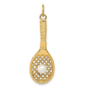 14k Yellow Gold Tennis Racquet Pearl Pendant