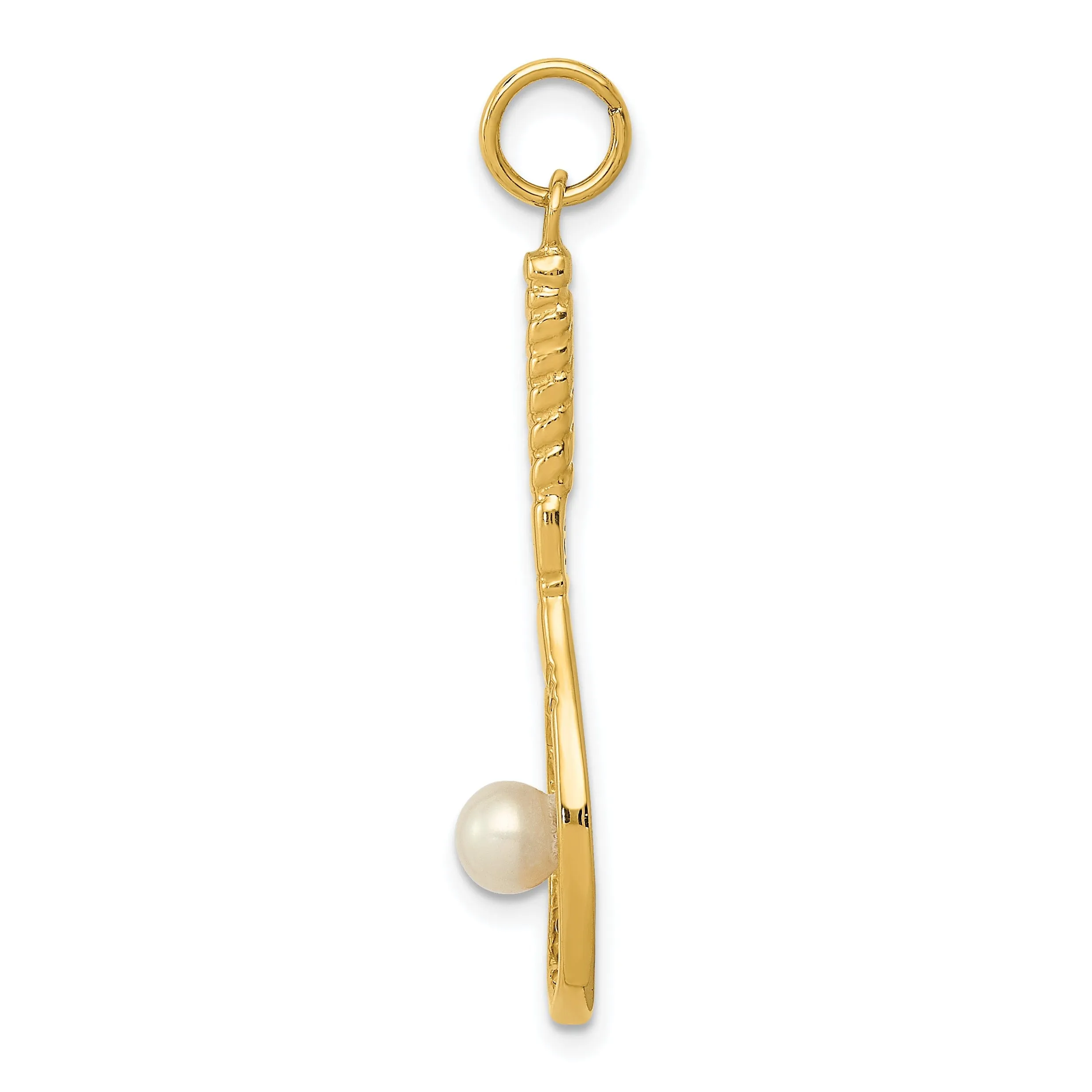 14k Yellow Gold Tennis Racquet Pearl Pendant