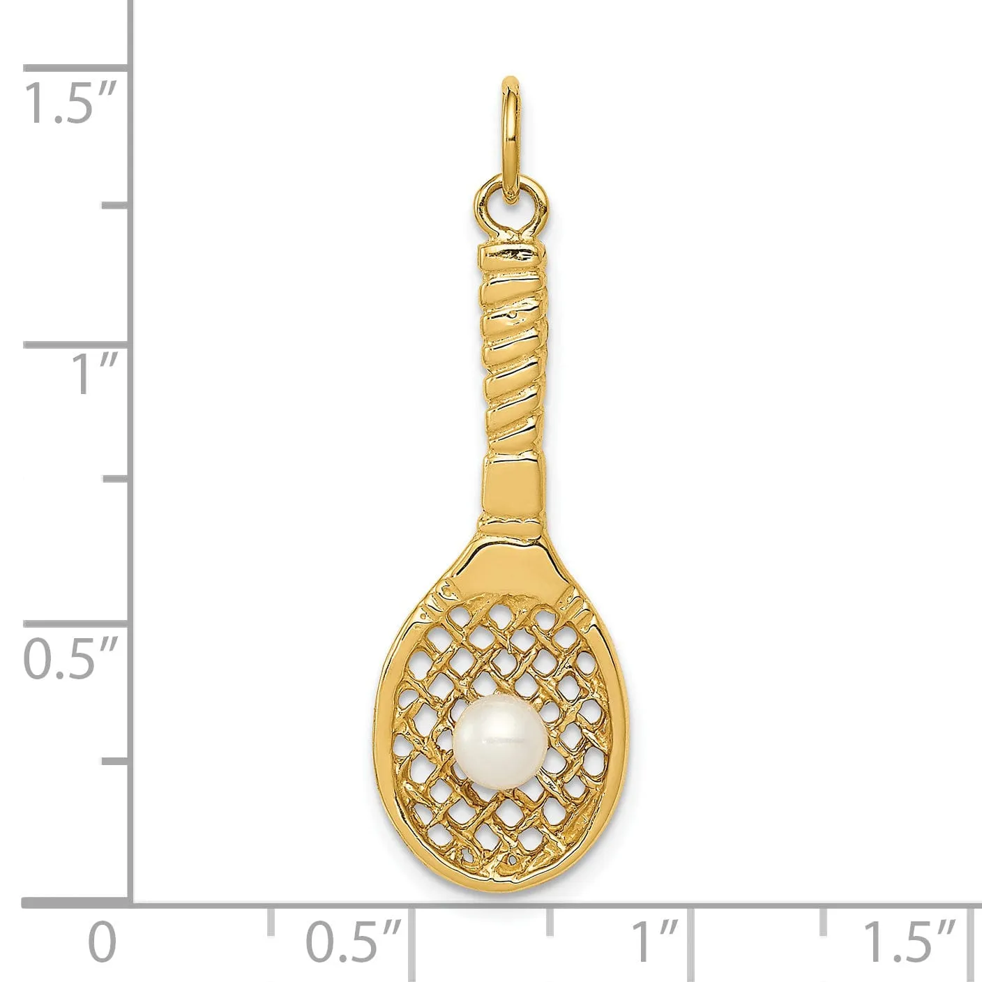 14k Yellow Gold Tennis Racquet Pearl Pendant