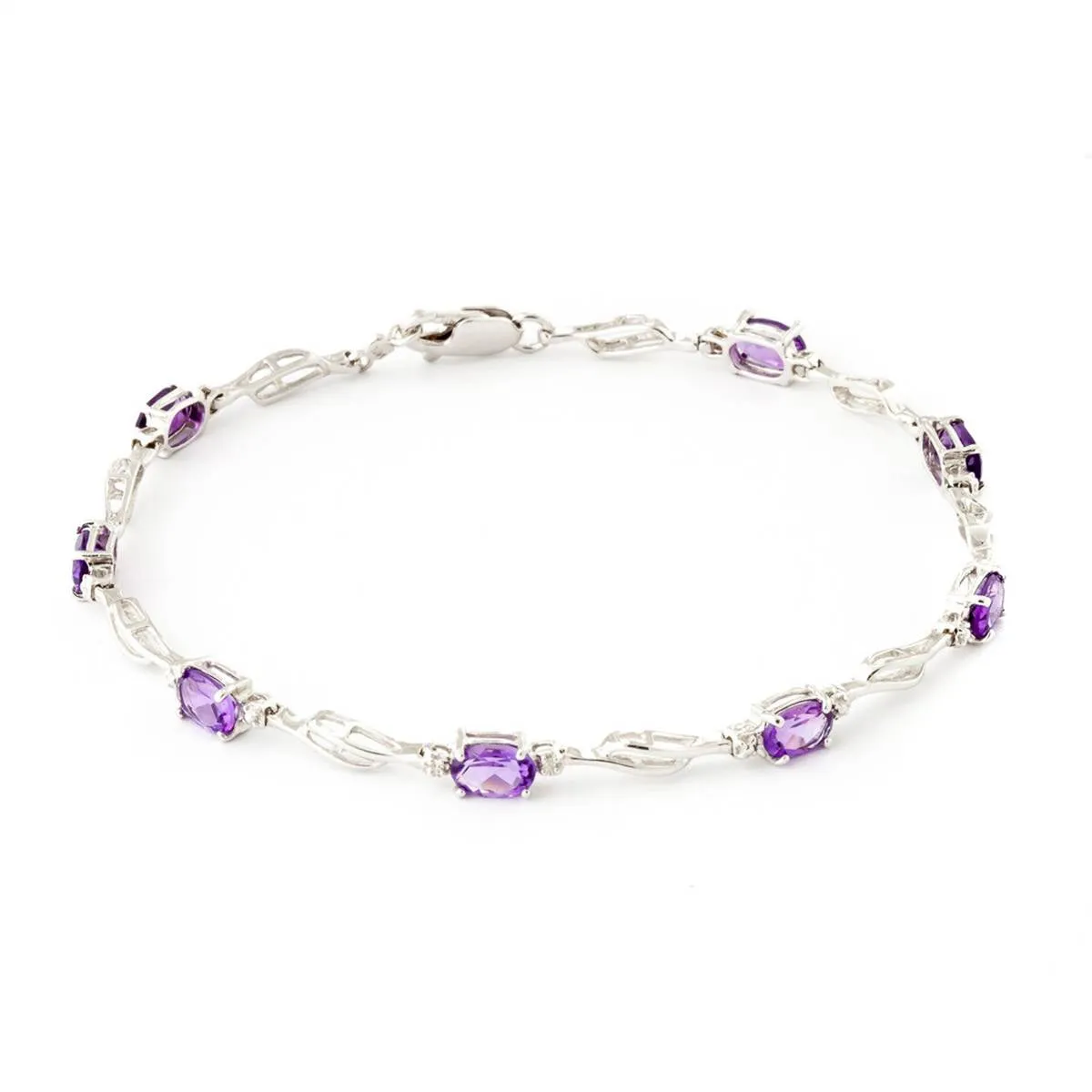 2.96 Carat 14K Solid White Gold Tennis Bracelet Amethyst Diamond