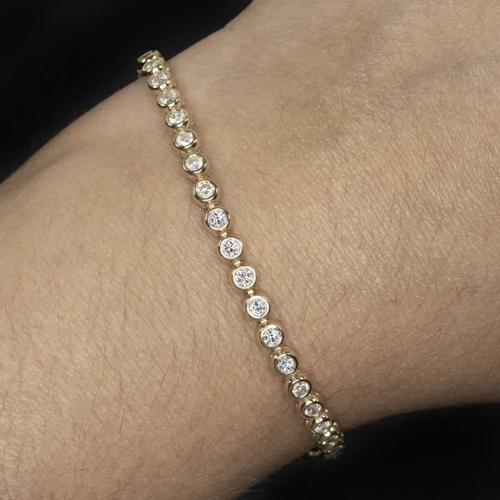 3 CARAT DIAMOND TENNIS BRACELET BEZEL SET 14k YELLOW GOLD ROUND BRILLIANT CUT