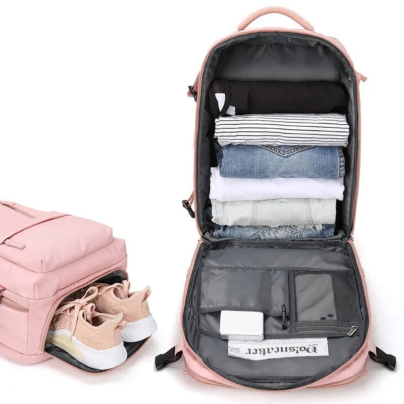 (31x45cm) Water-repellent travel bag with shoe / wet compartment / laptop compartment up to 15.6" - Pink