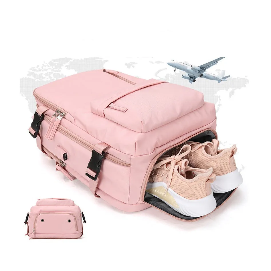 (31x45cm) Water-repellent travel bag with shoe / wet compartment / laptop compartment up to 15.6" - Pink