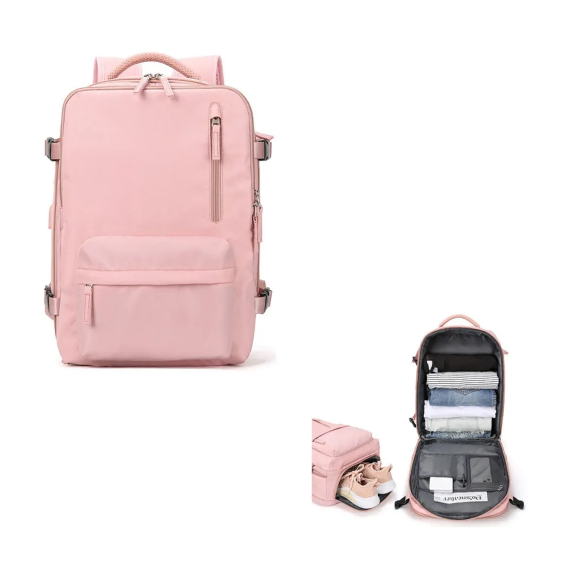 (31x45cm) Water-repellent travel bag with shoe / wet compartment / laptop compartment up to 15.6" - Pink