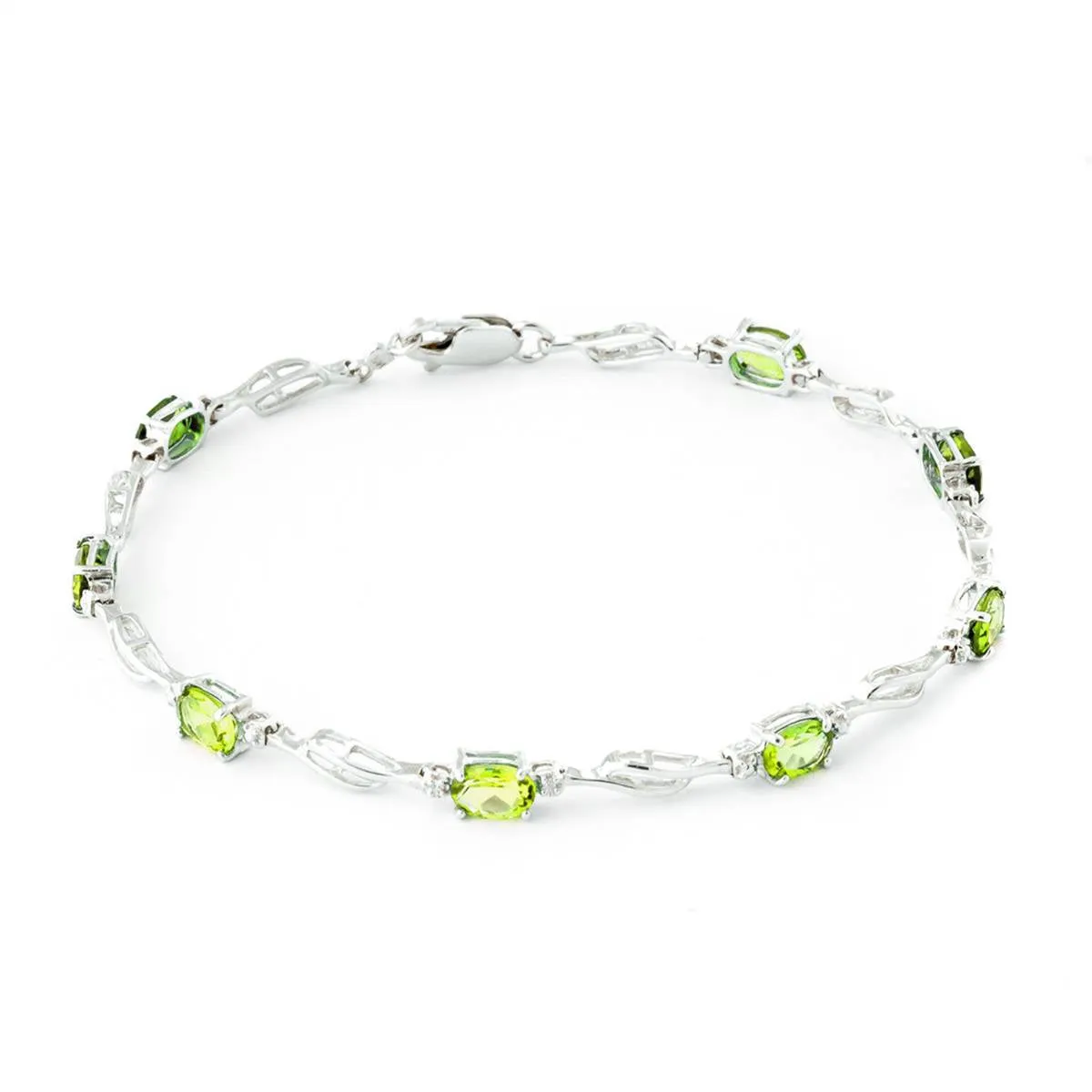 3.39 Carat 14K Solid White Gold Tennis Bracelet Peridot Diamond