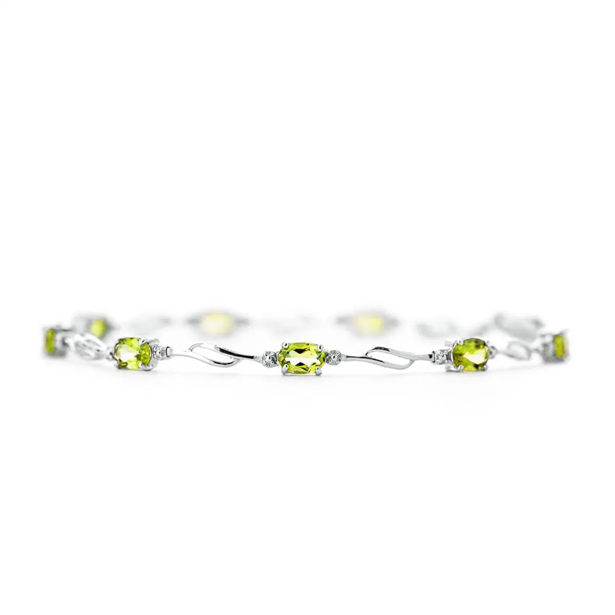 3.39 Carat 14K Solid White Gold Tennis Bracelet Peridot Diamond