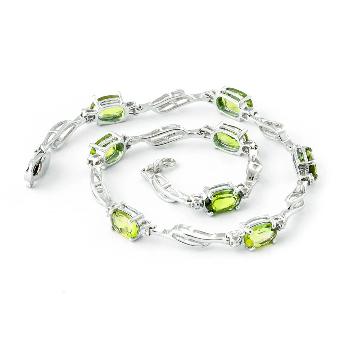 3.39 Carat 14K Solid White Gold Tennis Bracelet Peridot Diamond