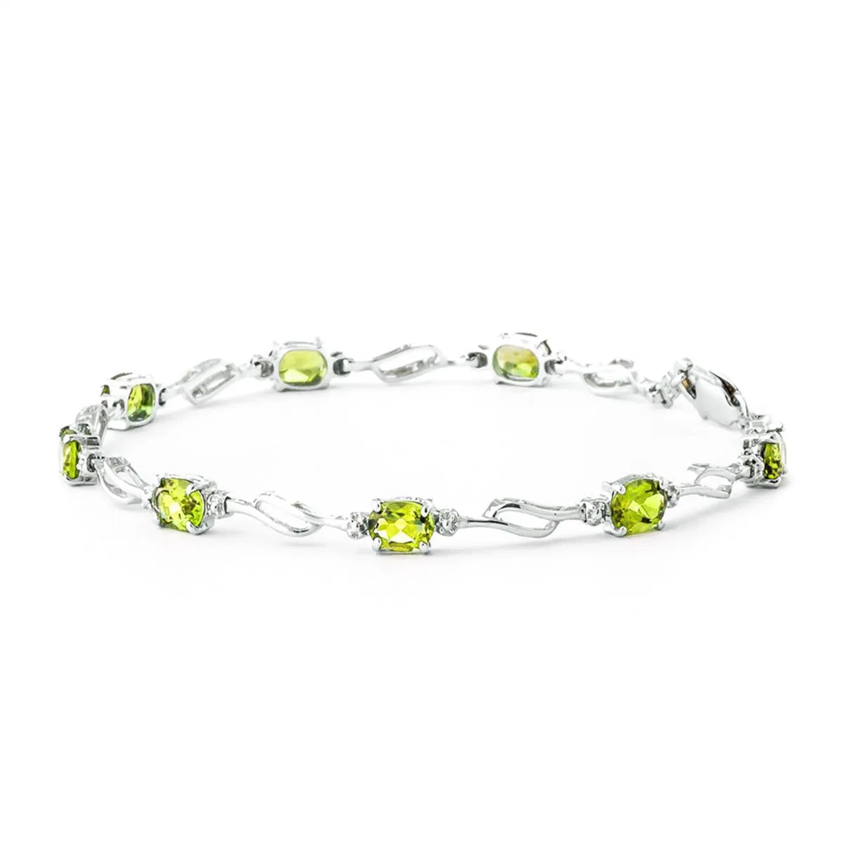 3.39 Carat 14K Solid White Gold Tennis Bracelet Peridot Diamond