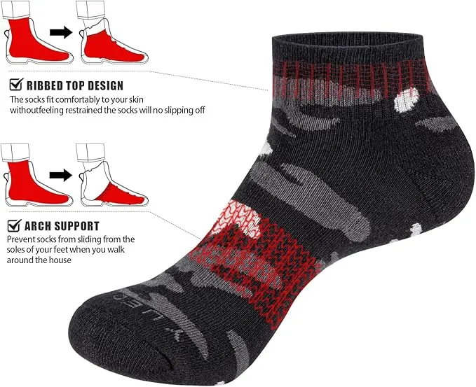 5 Pcs Men's Camo Sports Socks, Moisture Wicking Quarter Cushioned Running Socks, Casual Athletic Ankle Socks