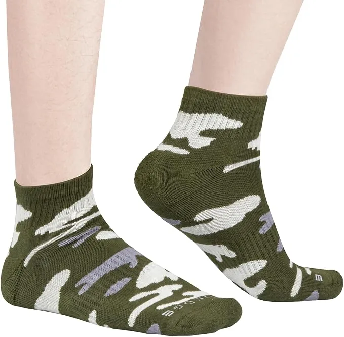 5 Pcs Men's Camo Sports Socks, Moisture Wicking Quarter Cushioned Running Socks, Casual Athletic Ankle Socks