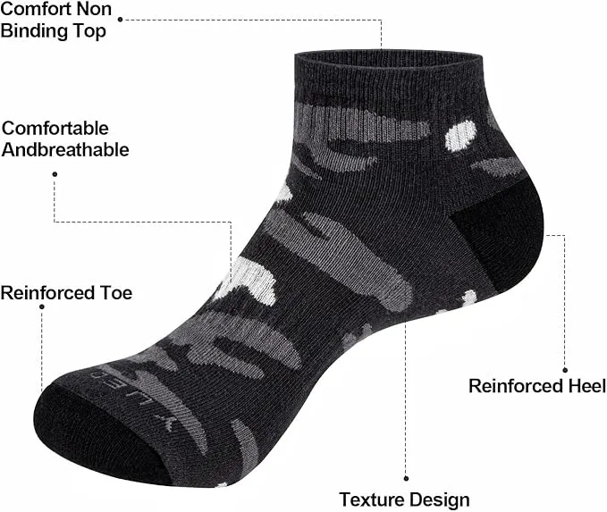 5 Pcs Men's Camo Sports Socks, Moisture Wicking Quarter Cushioned Running Socks, Casual Athletic Ankle Socks