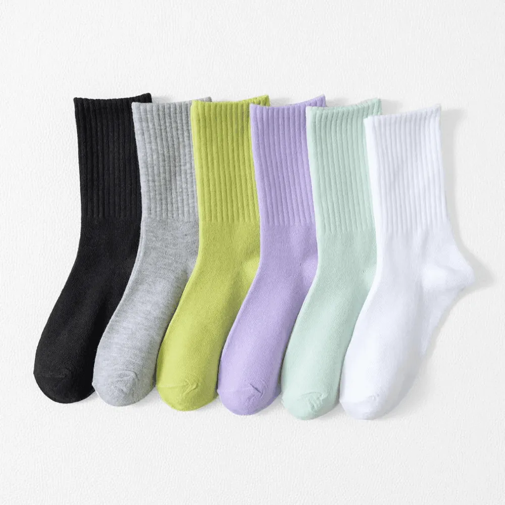 6-Pack Women Solid Colored Casual Socks - Comfortable and Versatile