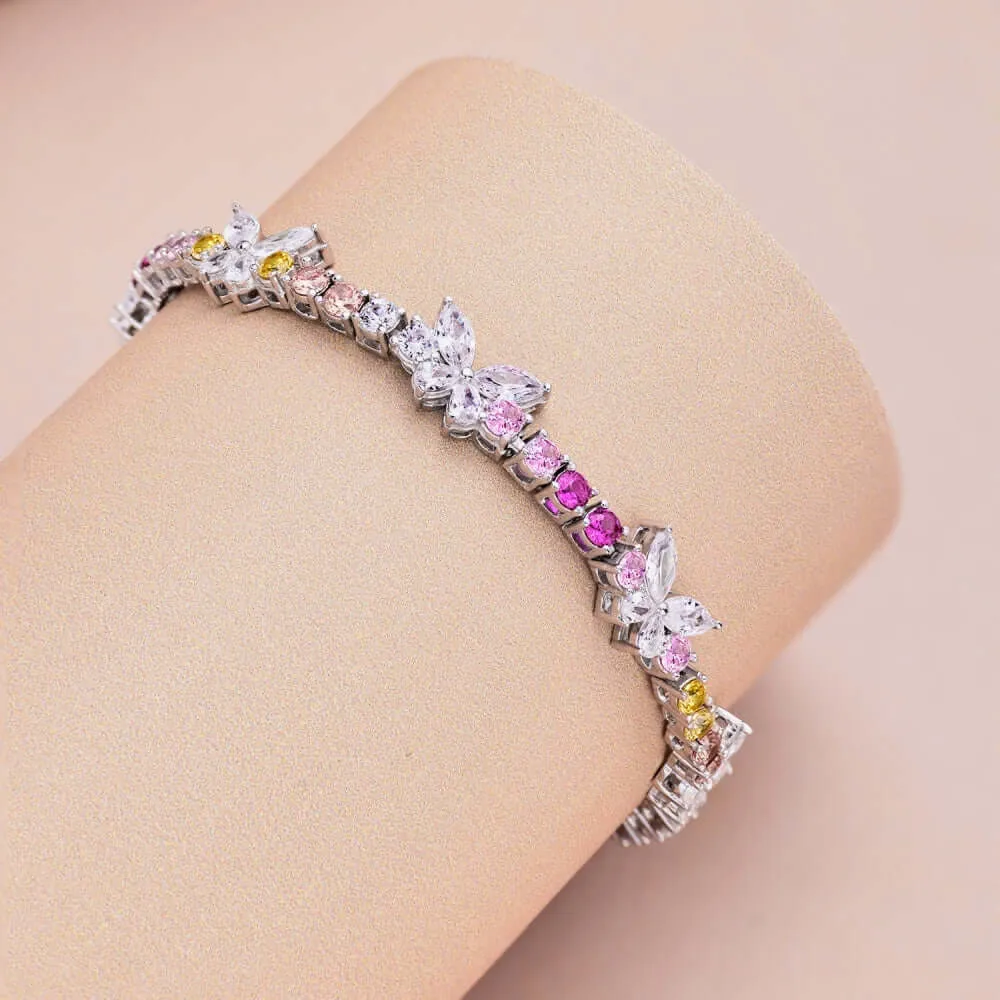 925 Silver Colored CZ Diamond Butterfly Tennis Bracelet