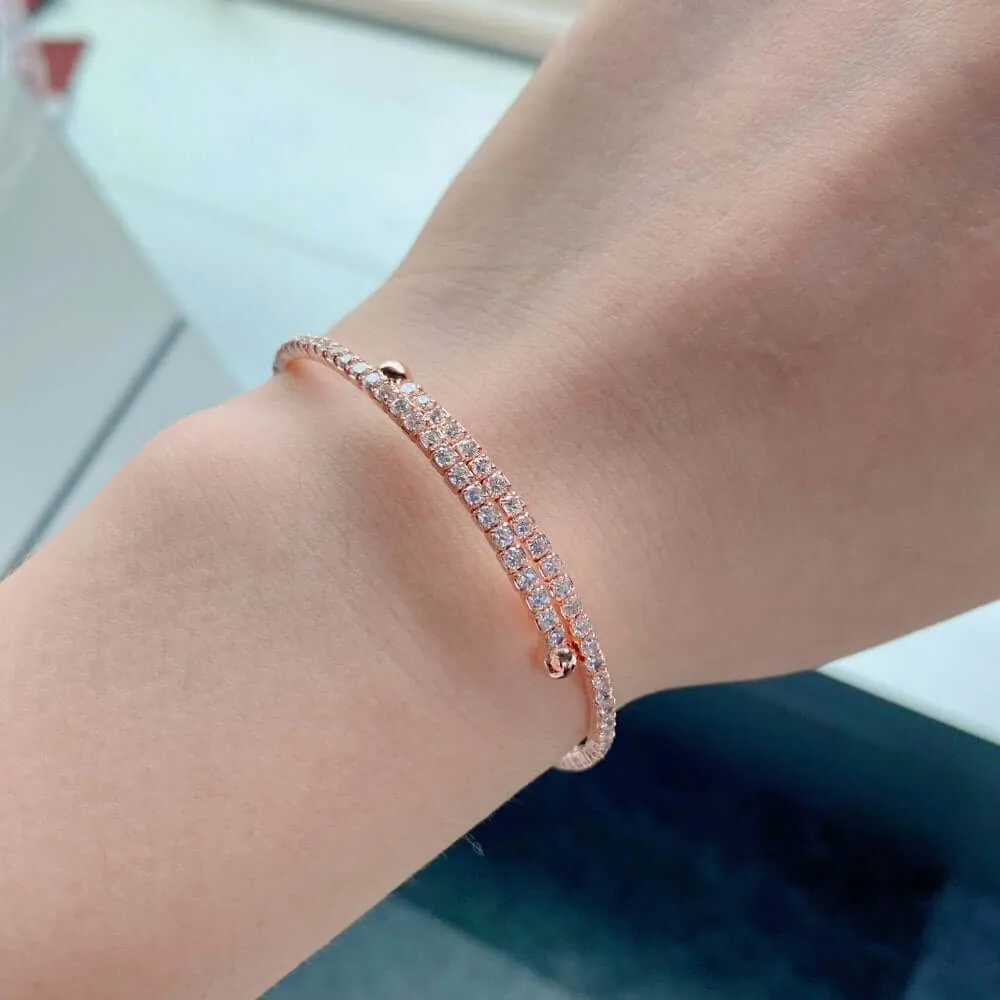 925 Silver Three Color CZ Diamond Full Tennis Adjustable Bracelet