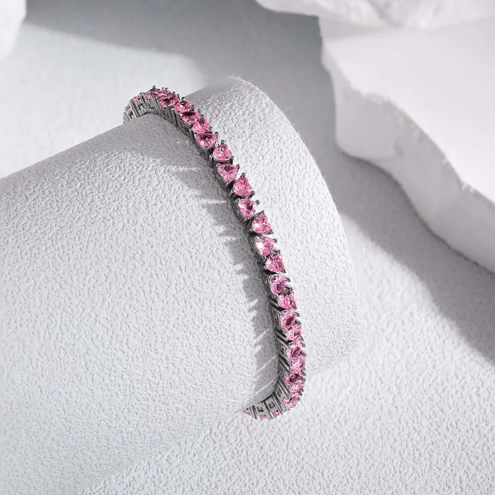 925 Sterling Silver Love Pink Diamond Tennis Bracelet