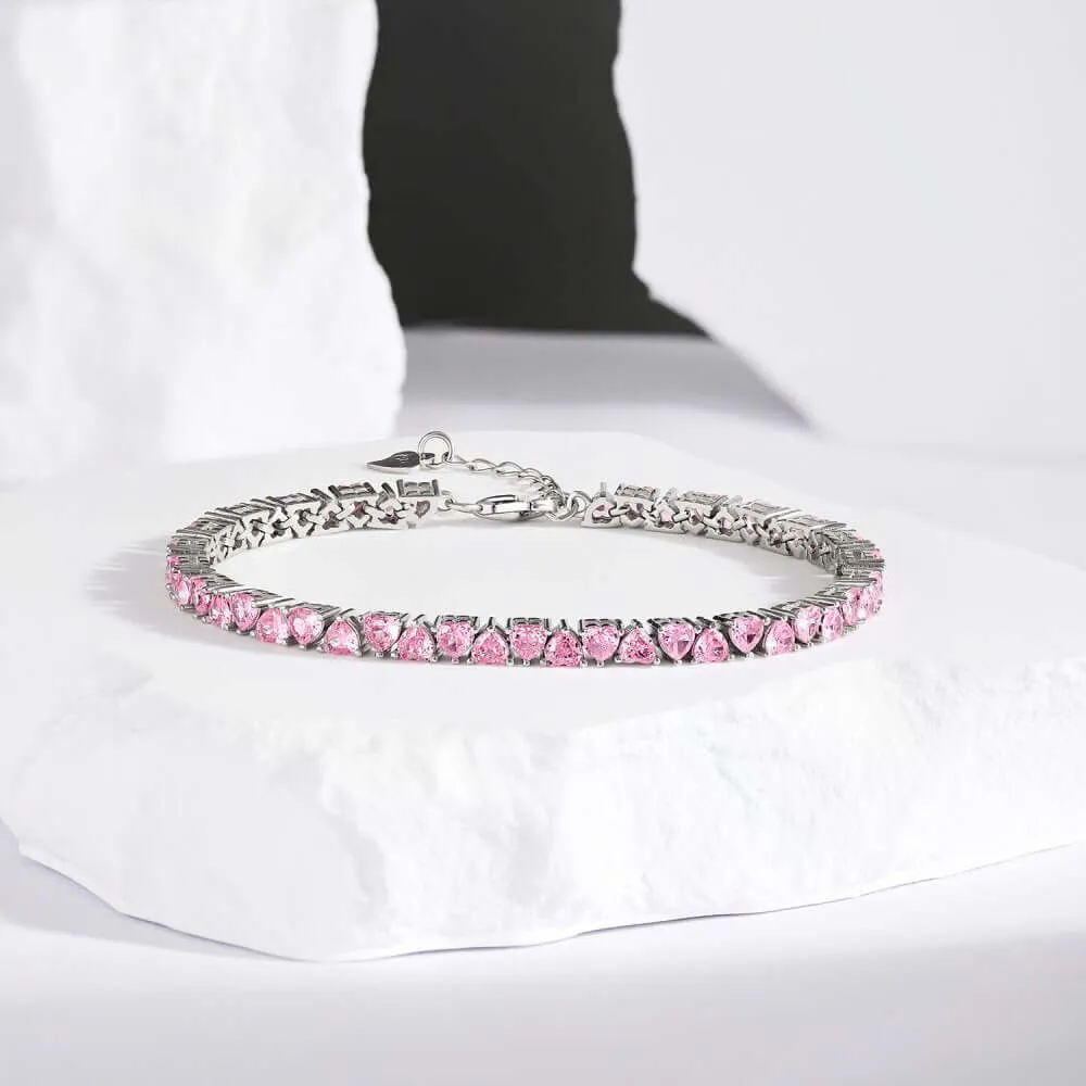 925 Sterling Silver Love Pink Diamond Tennis Bracelet