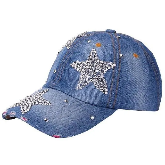 Adjustable Pentagram Rhinestone Denim Baseball