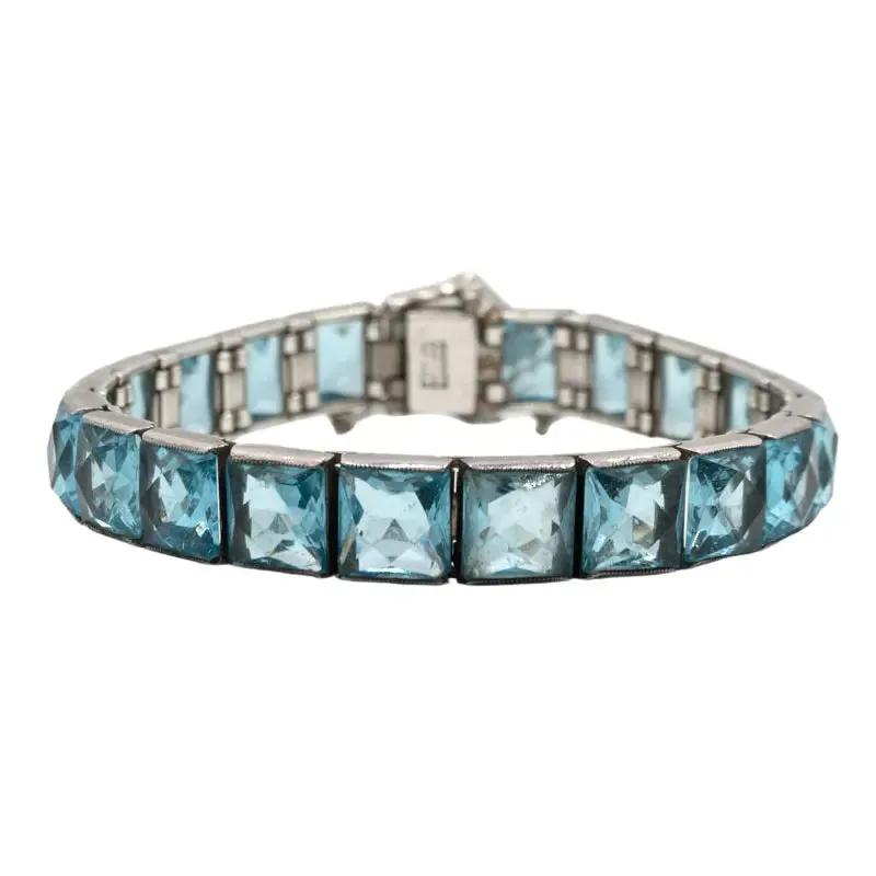 Aquamarine, Diamanté & Sterling Buckle Bracelet