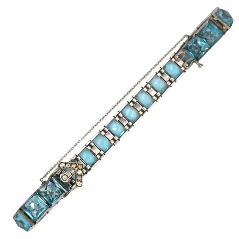 Aquamarine, Diamanté & Sterling Buckle Bracelet