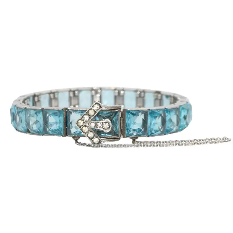 Aquamarine, Diamanté & Sterling Buckle Bracelet