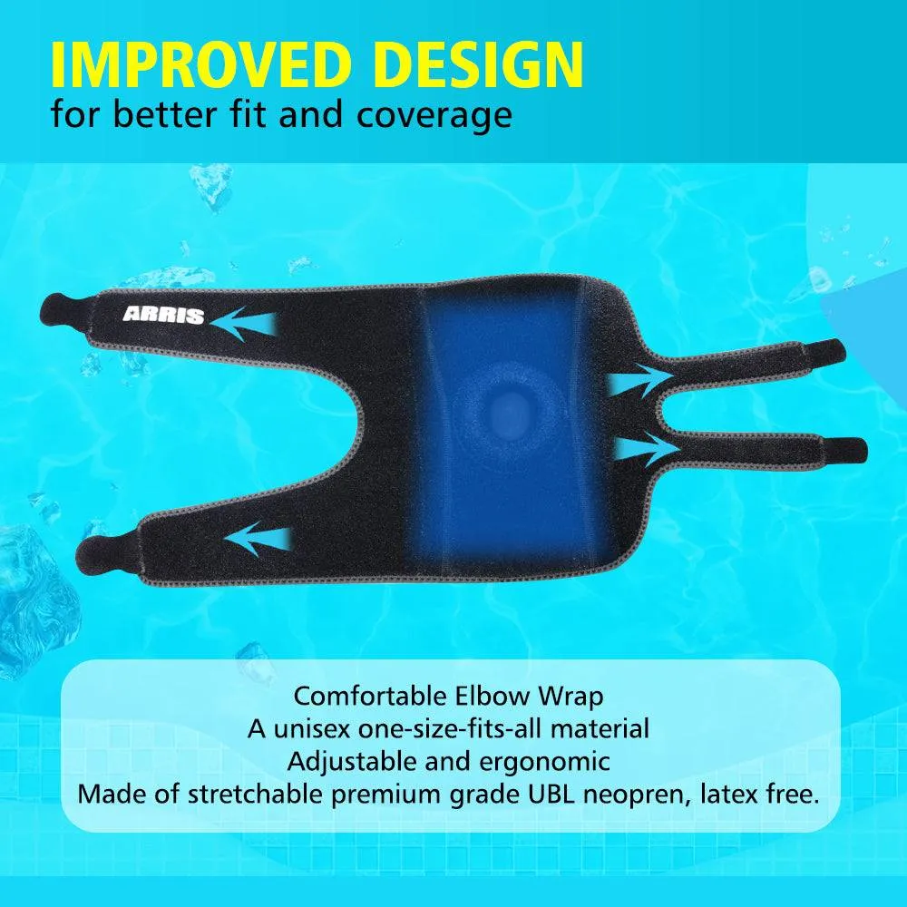 ARRIS Elbow Support Reusable Wearable Gel Ice Pack Wrap for Hot & Cold Therapy - for Tennis Elbow, Golfers, Tendonitis, Arthritis and Sports Injuries