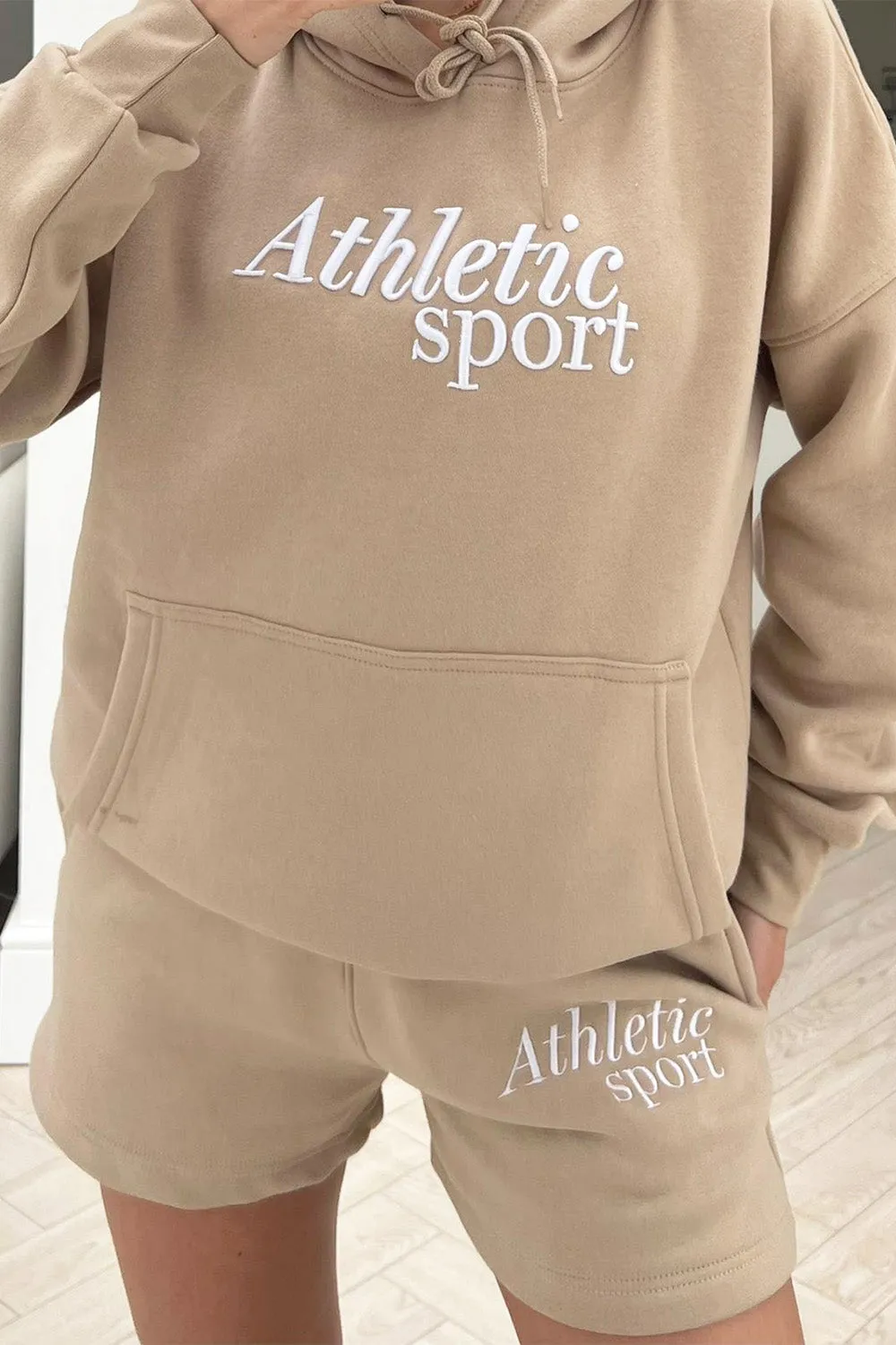 Athletic Sport Stone embroidered hooded short set