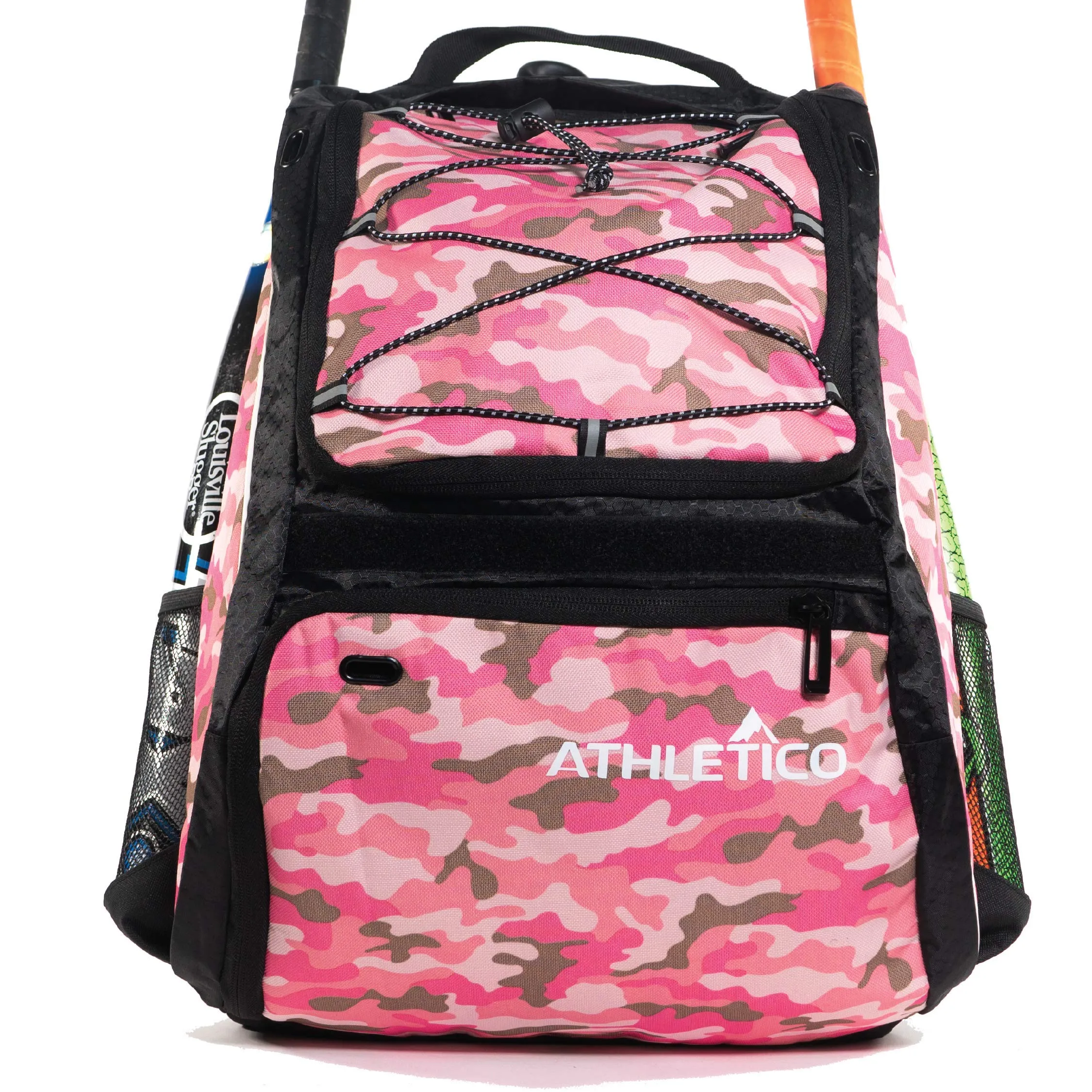 Athletico Baseball Bat Bag - Backpack for Baseball, T-Ball & Softball Equipment & Gear for Youth and Adults | Holds Bat, Helmet, Glove, Shoes |Shoe Compartment & Fence Hook (Pink Camo)