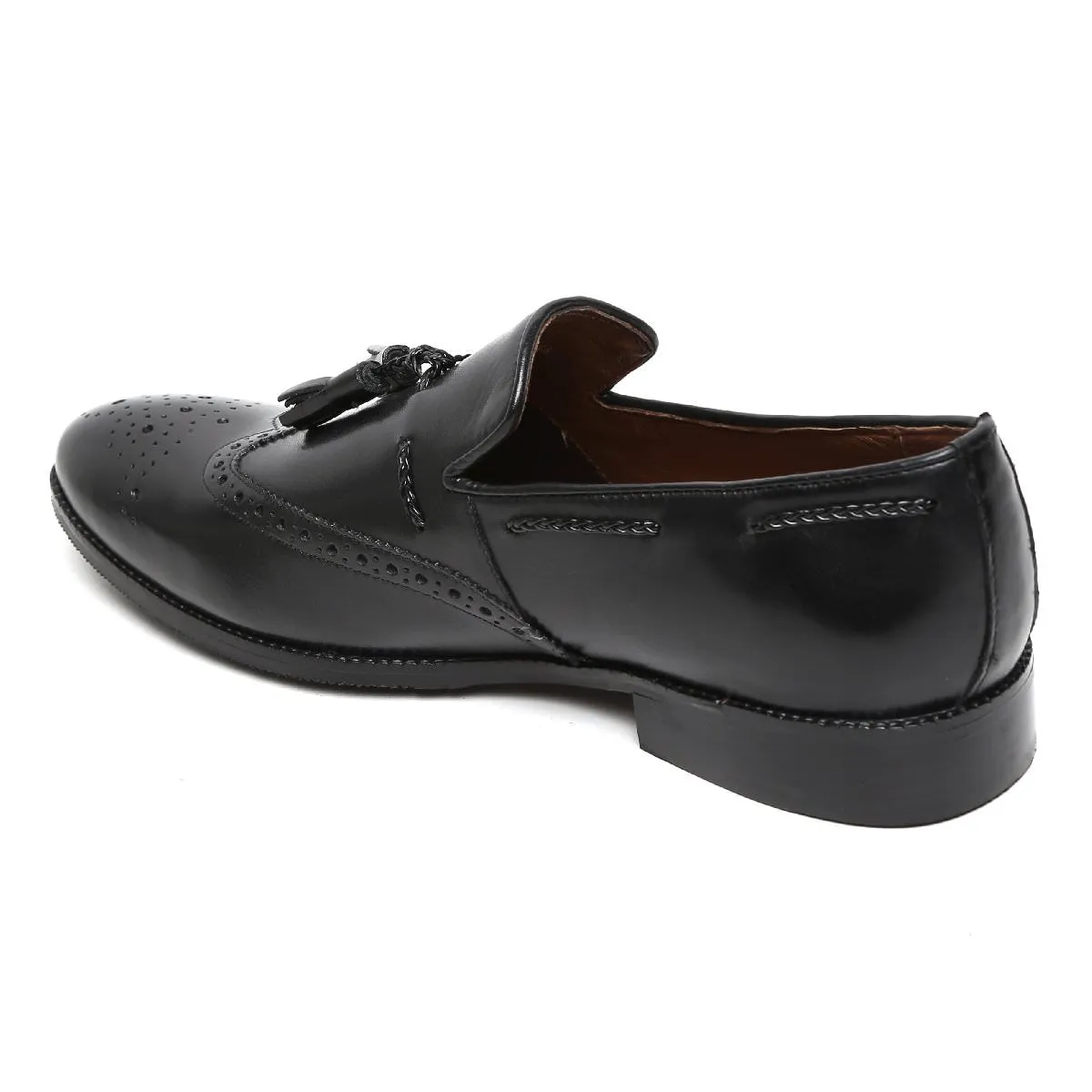 Black Side Lacing Medallion Toe Formal Tassel Slip-On Shoes By Brune & Bareskin