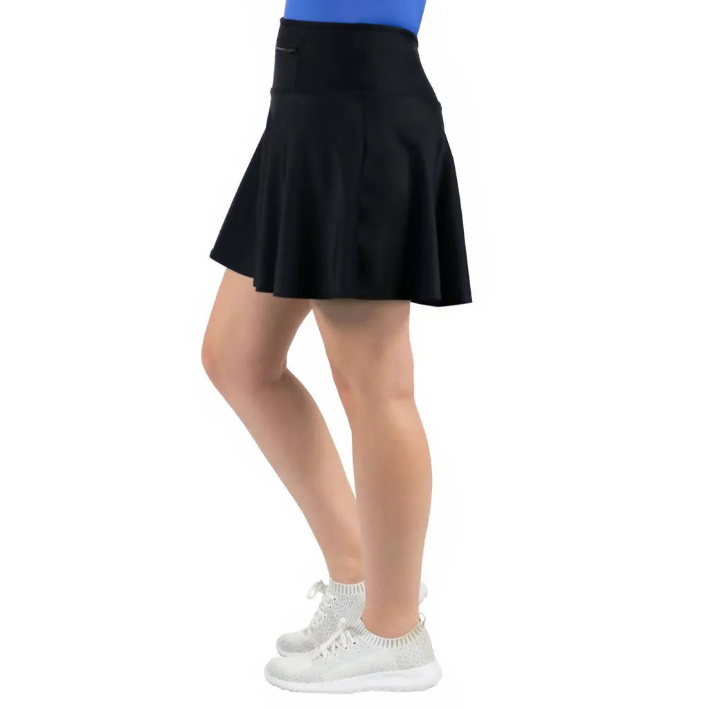 Black Silk Golf and Tennis Skort - FlutterCut™ /FrontZip