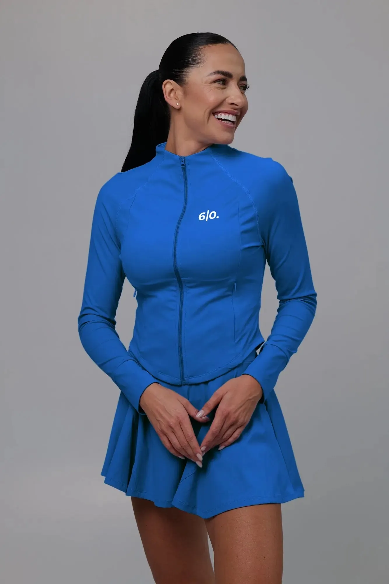 Blue soft material Jacket & Skirt set