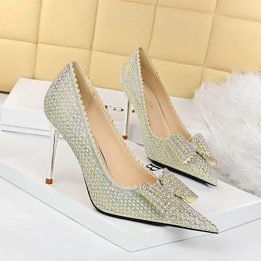 Bow Detail Sequin Decor Stiletto Heeled  Pumps