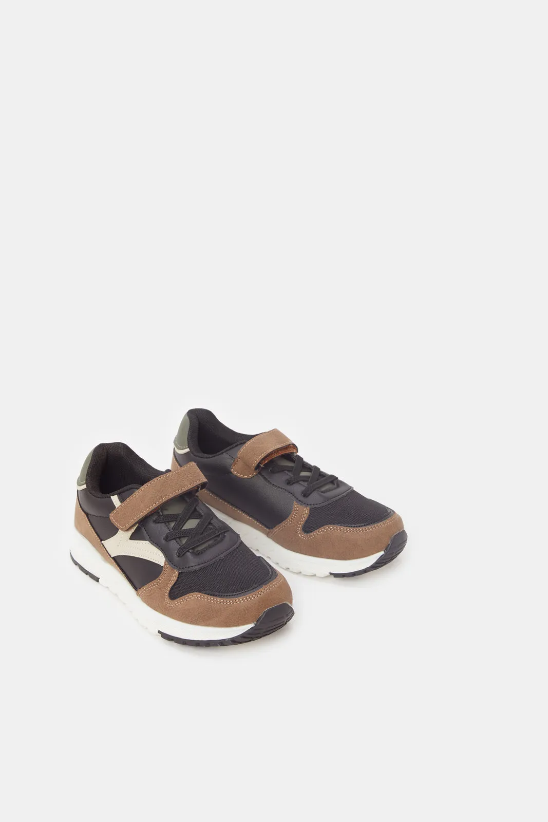 Boys Brown Color Block Sneakers