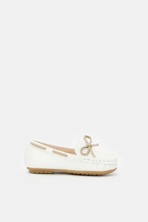 Boys White Bow Moccasin