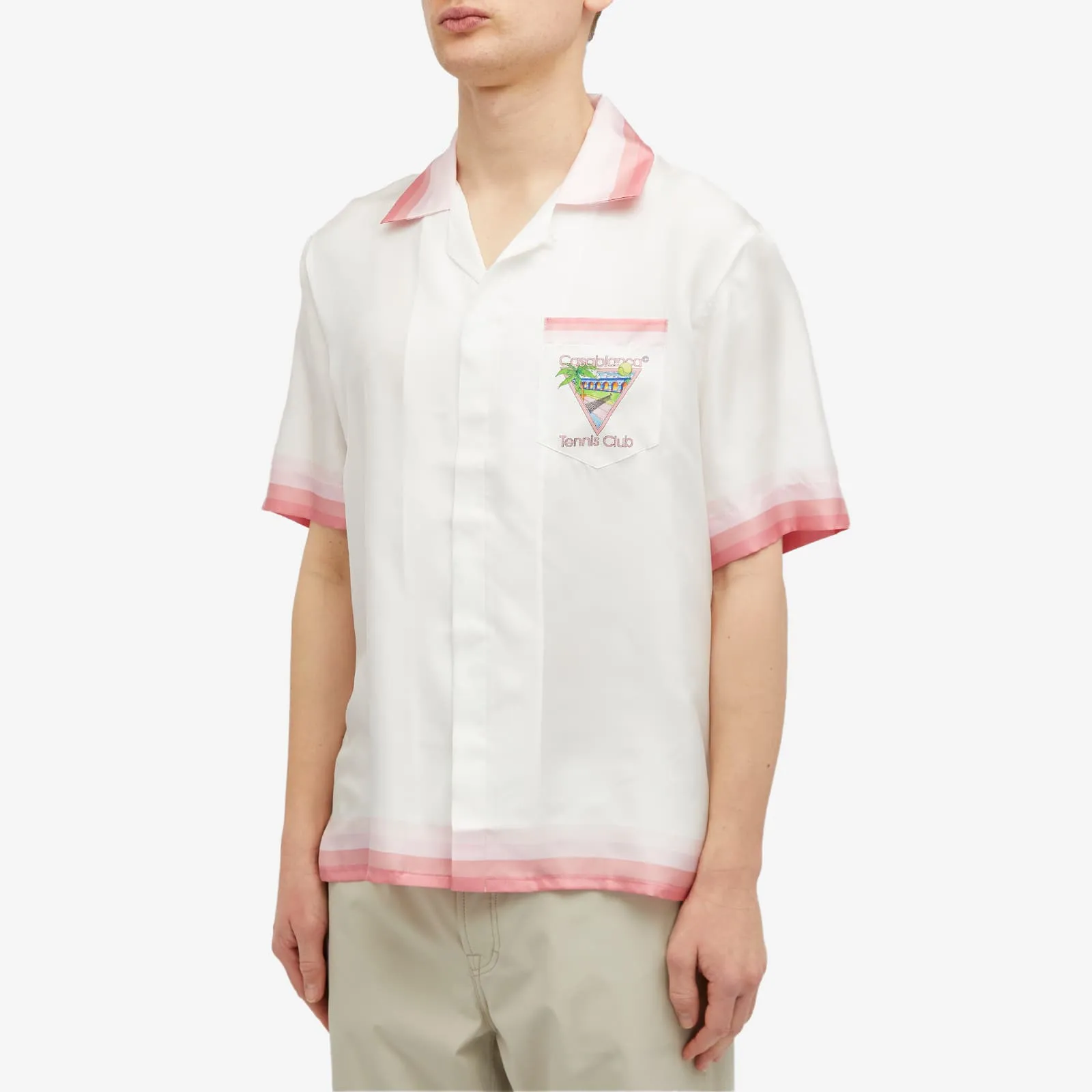 Casablanca Tennis Club Short Sleeve Silk Shirt, white