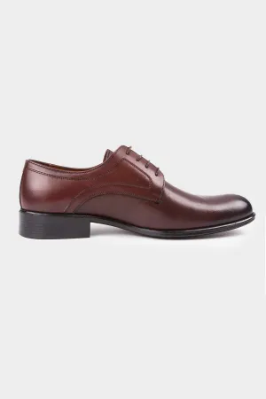 Classic 100% Leather Brown Aniline Plain Toe Lace-Up Shoes