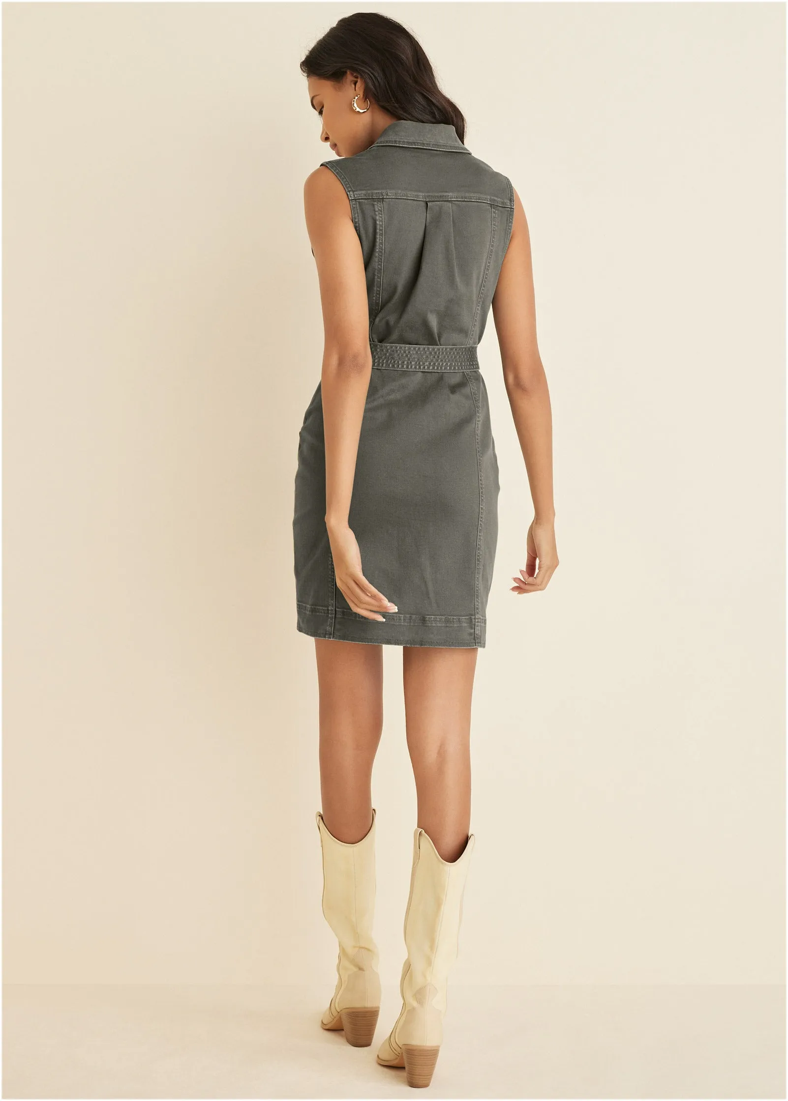 Colored Twill Utility Dress - Olive