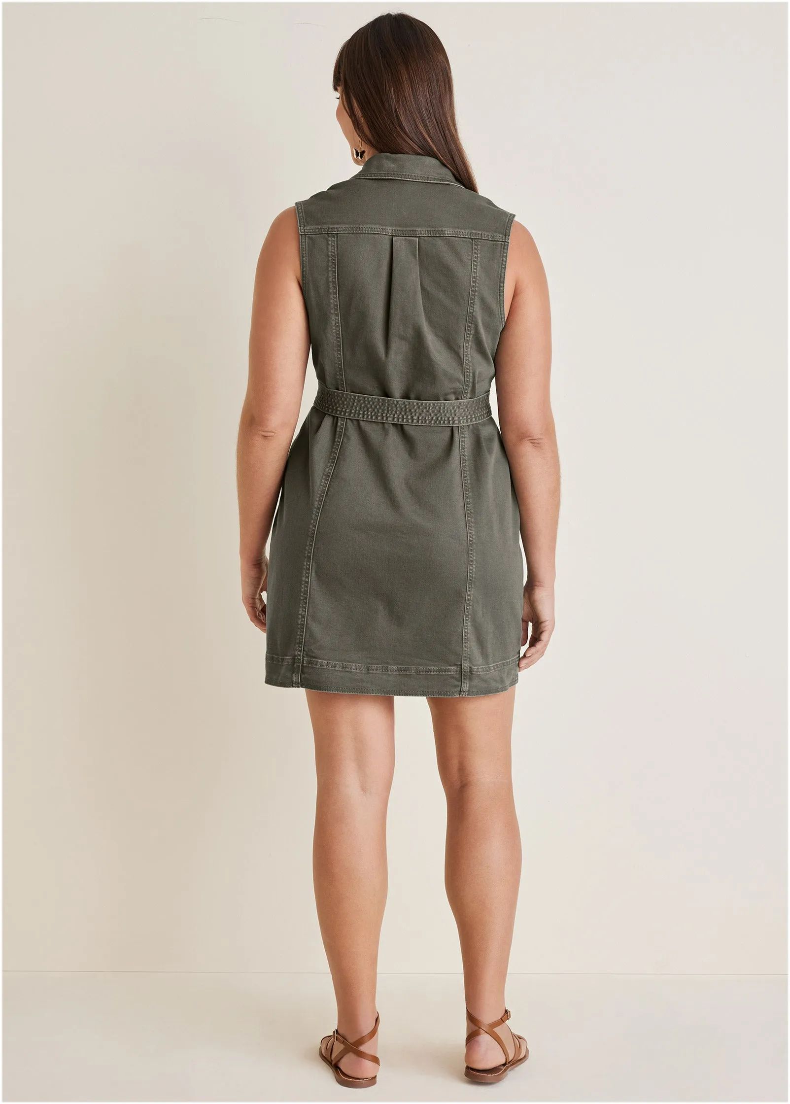 Colored Twill Utility Dress - Olive