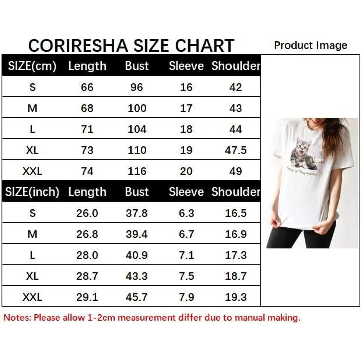 CORIRESHA Women's Happy Cat T-Shirt Crewneck Short Sleeve Summer Loose Cute Top