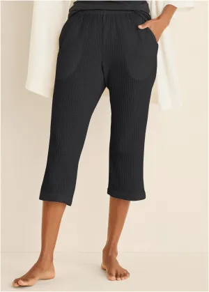 Cozy Waffle Crop Pant - Black