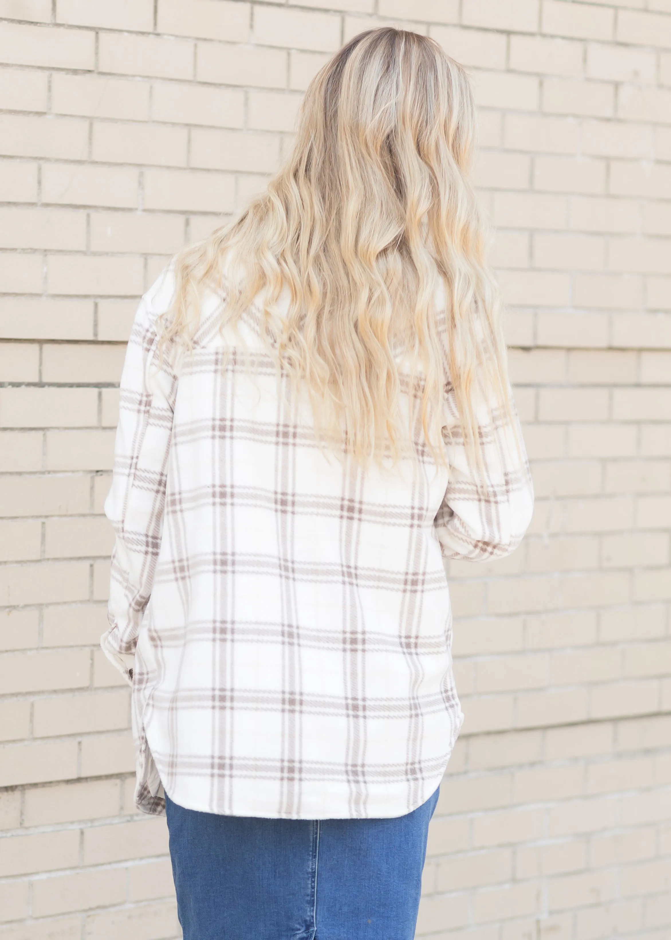 Cream Button Up Plaid Front Pocket Jacket