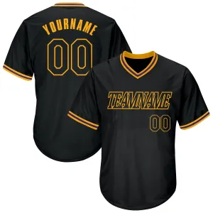 Custom Black Black-Gold Authentic Throwback Rib-Knit Baseball Jersey Shirt