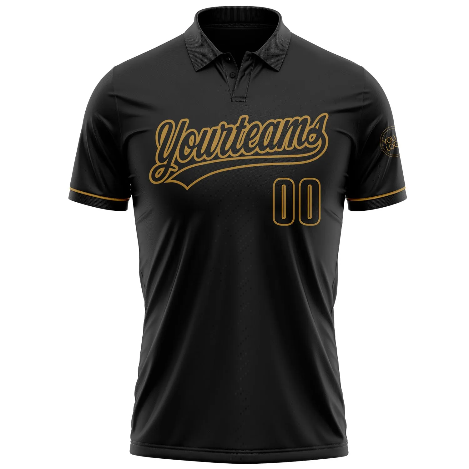 Custom Black Black-Old Gold Performance Vapor Golf Polo Shirt