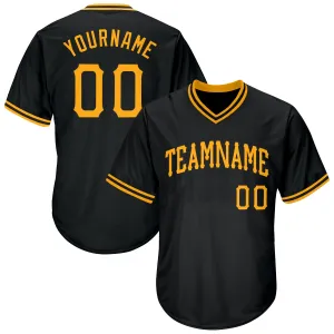 Custom Black Gold Authentic Throwback Rib-Knit Baseball Jersey Shirt