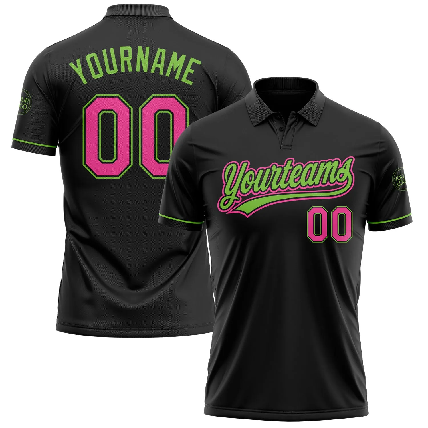 Custom Black Pink-Neon Green Performance Vapor Golf Polo Shirt