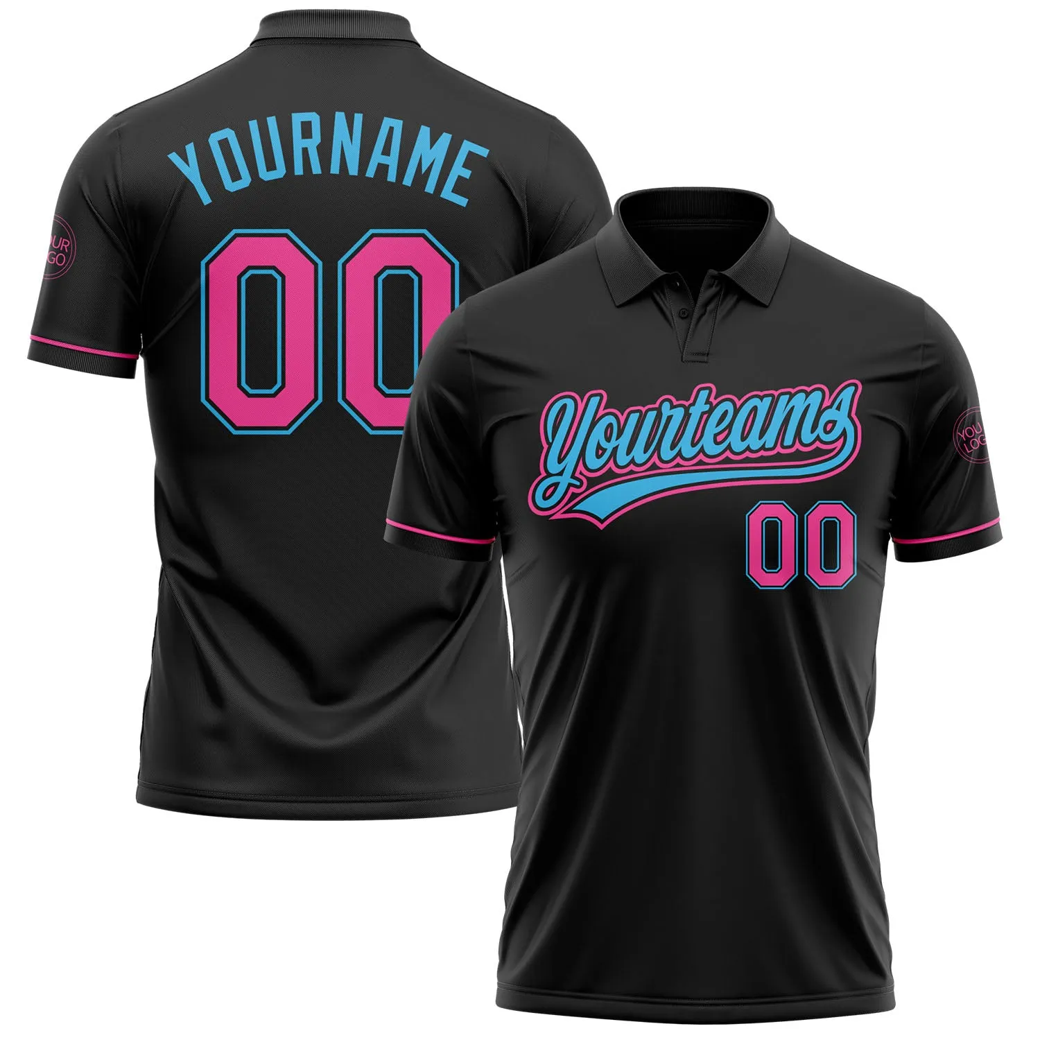 Custom Black Pink-Sky Blue Performance Vapor Golf Polo Shirt