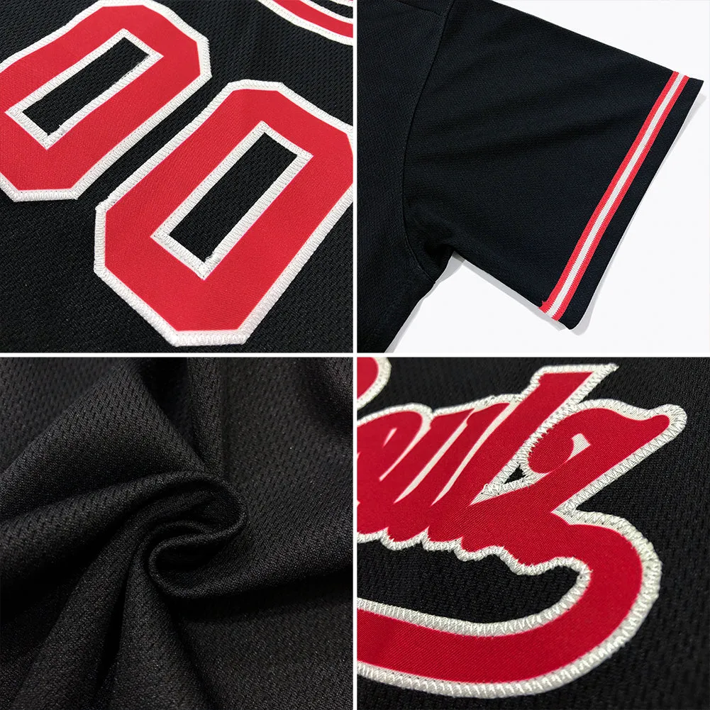 Custom Black Red-Light Blue Authentic Throwback Rib-Knit Baseball Jersey Shirt